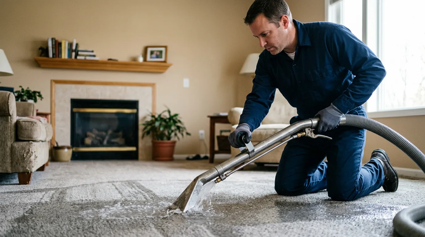 Water damage restoration technician working near Lampe, MO